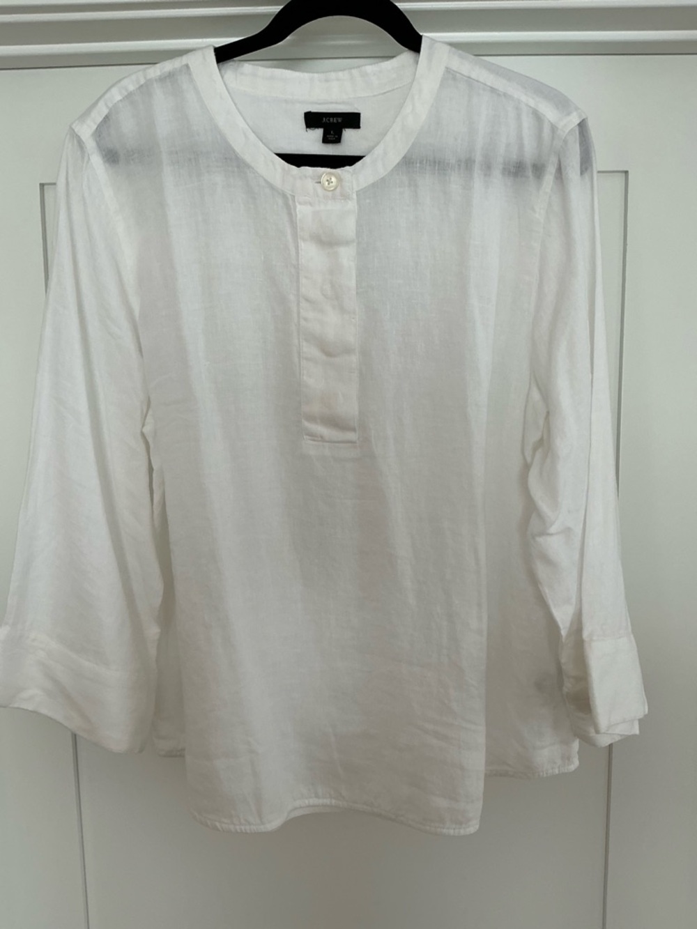 NWT J. Crew 3/4 Long-Sleeve White Linen Henley Shirt